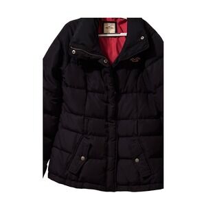 Hollister Puffer Jacket Black Red Lined Down Feather Fill Women's Medium